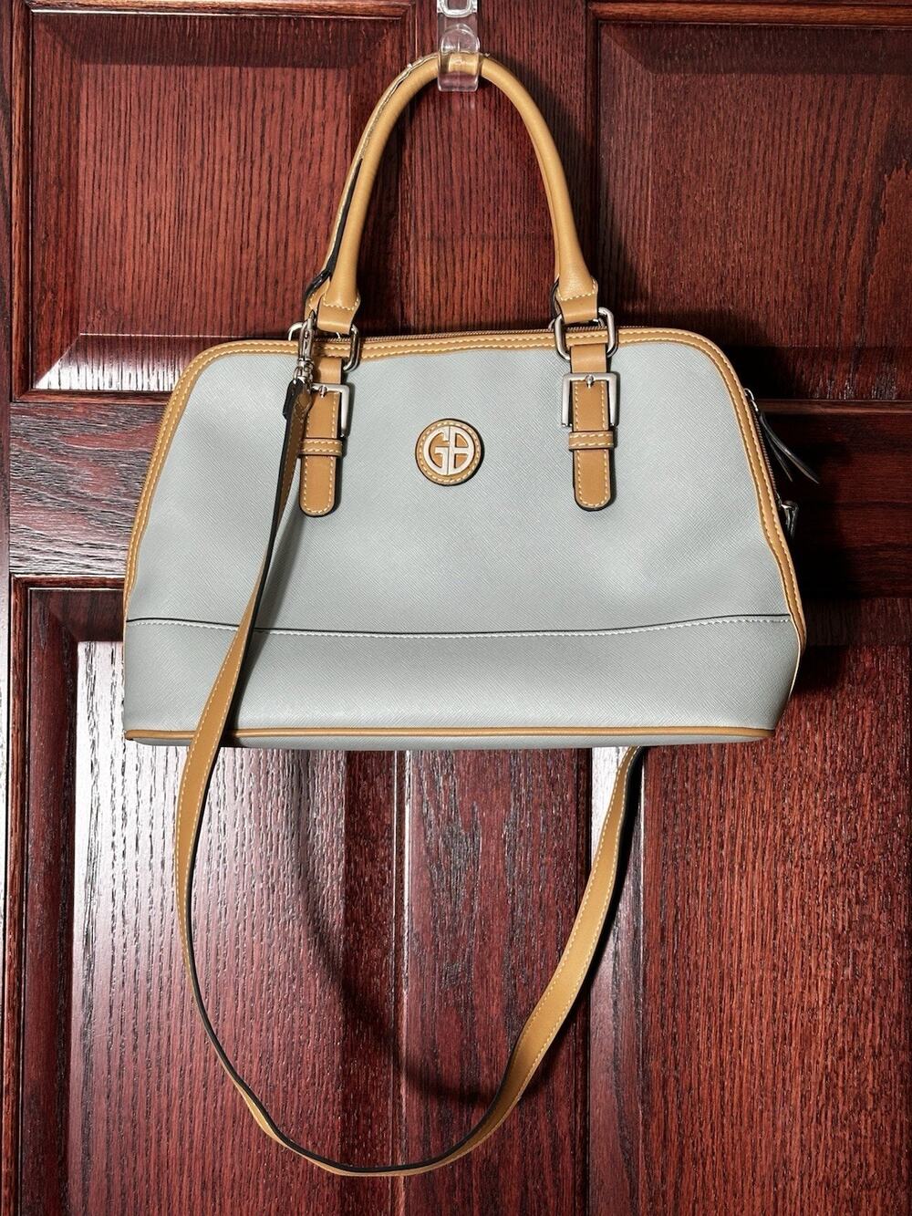 Giani Bernini Blue Tan Saffiano Dome Satchel Faux Leather Shoulder Crossbody Bag